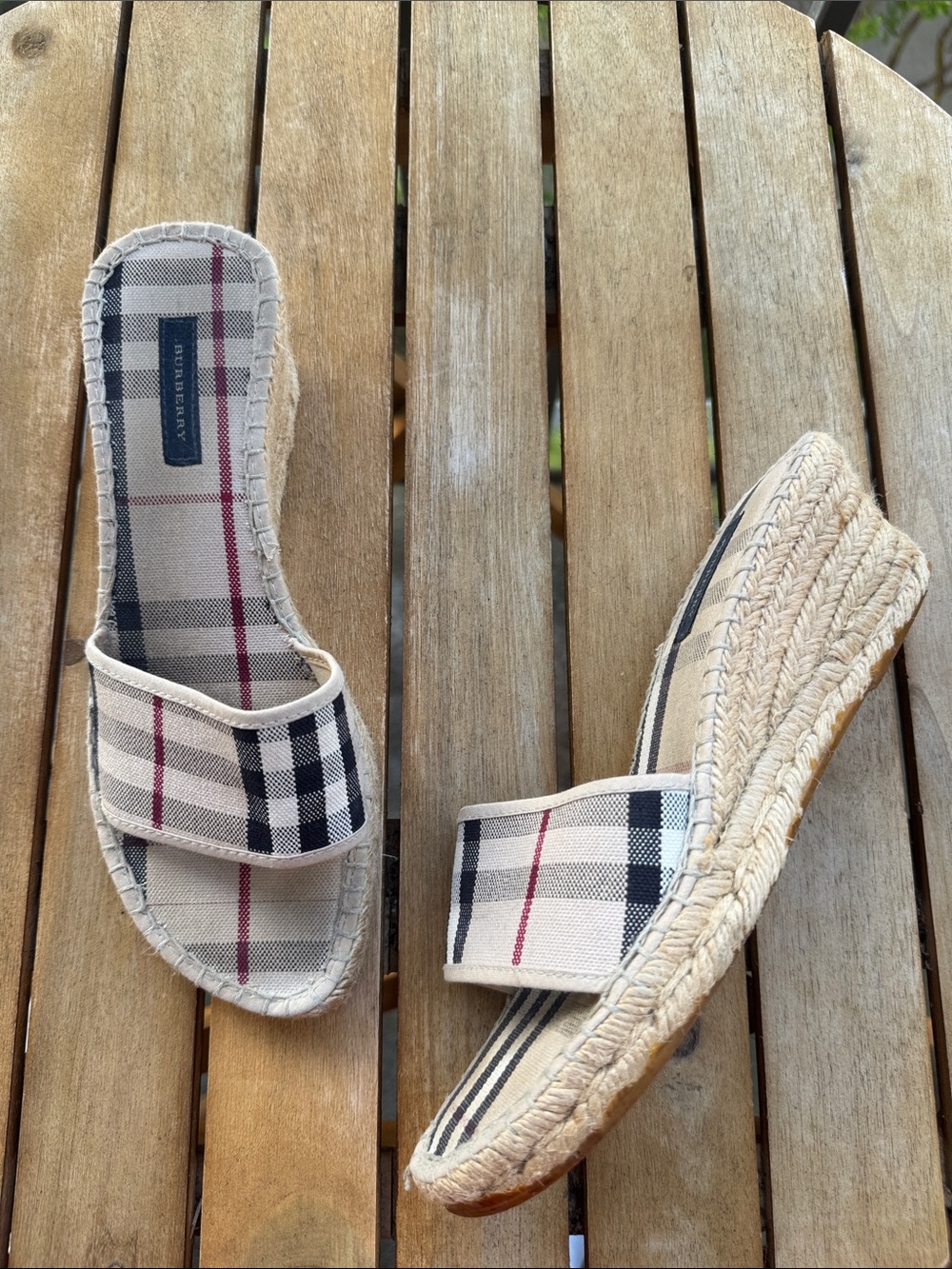 Burberry Nova Check Wedge Espadrille Sandals Plaid Sz 39